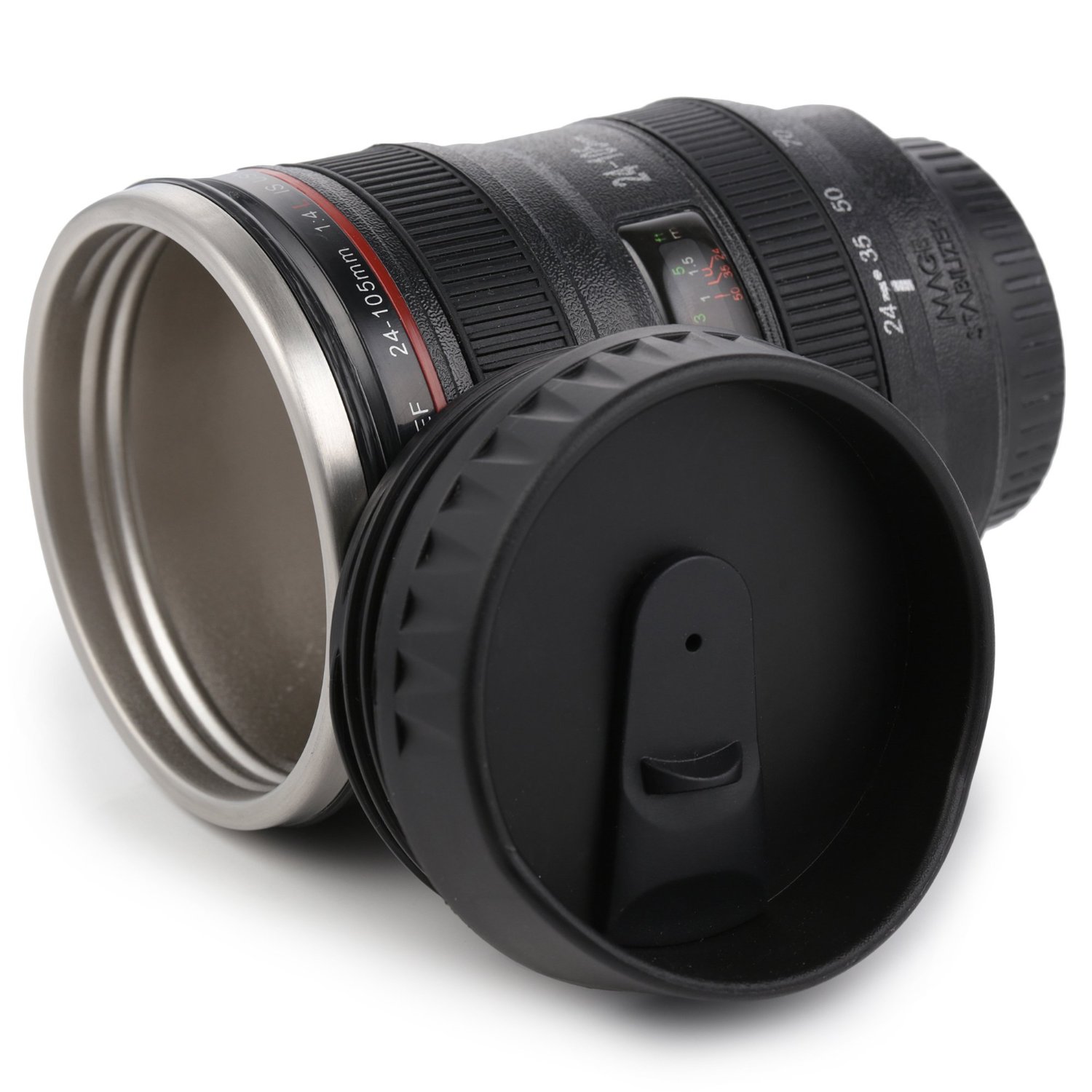 Camera Lens Travel Cup - Open on side