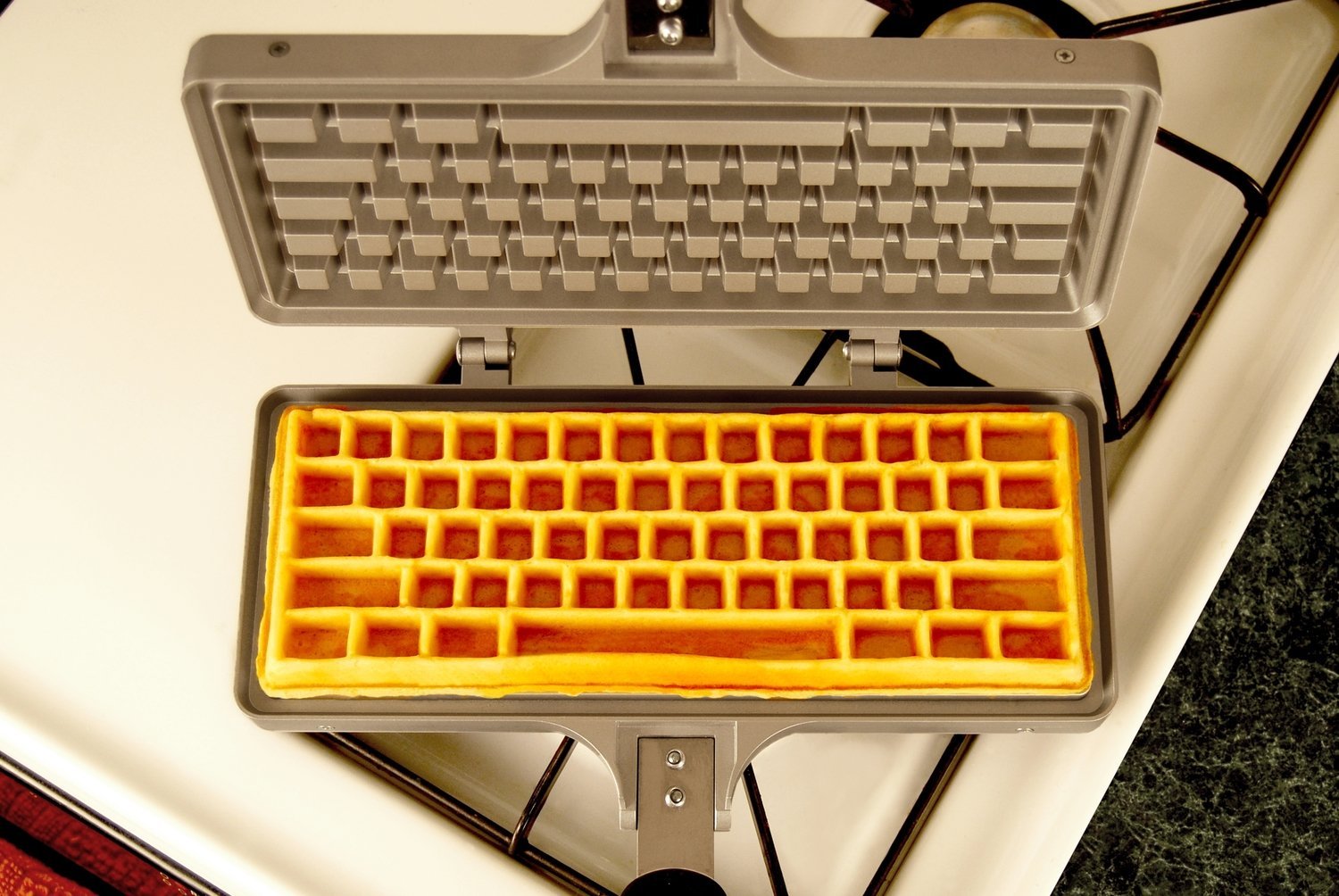 The Keyboard Waffle Iron with waffle